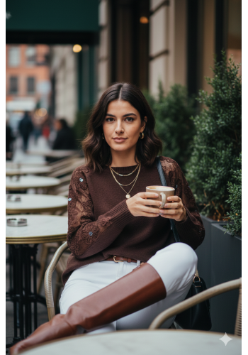 JERSEY BROWN DETALLES ENCAJE